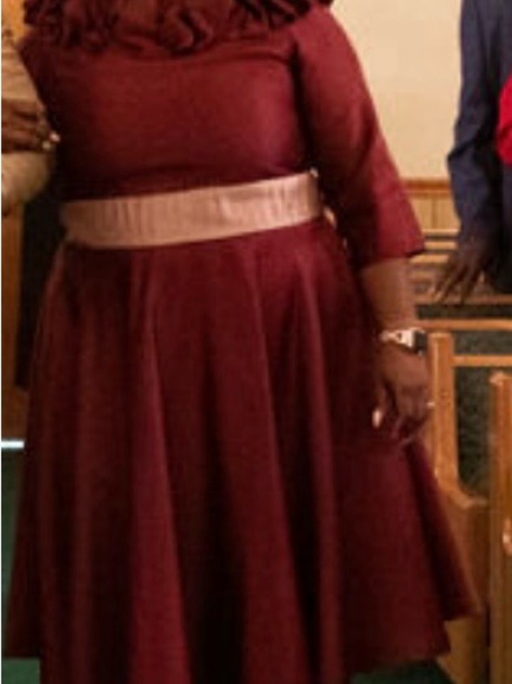 Tawni Haynes Original Elegant Burgundy Fit-and-Flare Dress with Contrast Waist